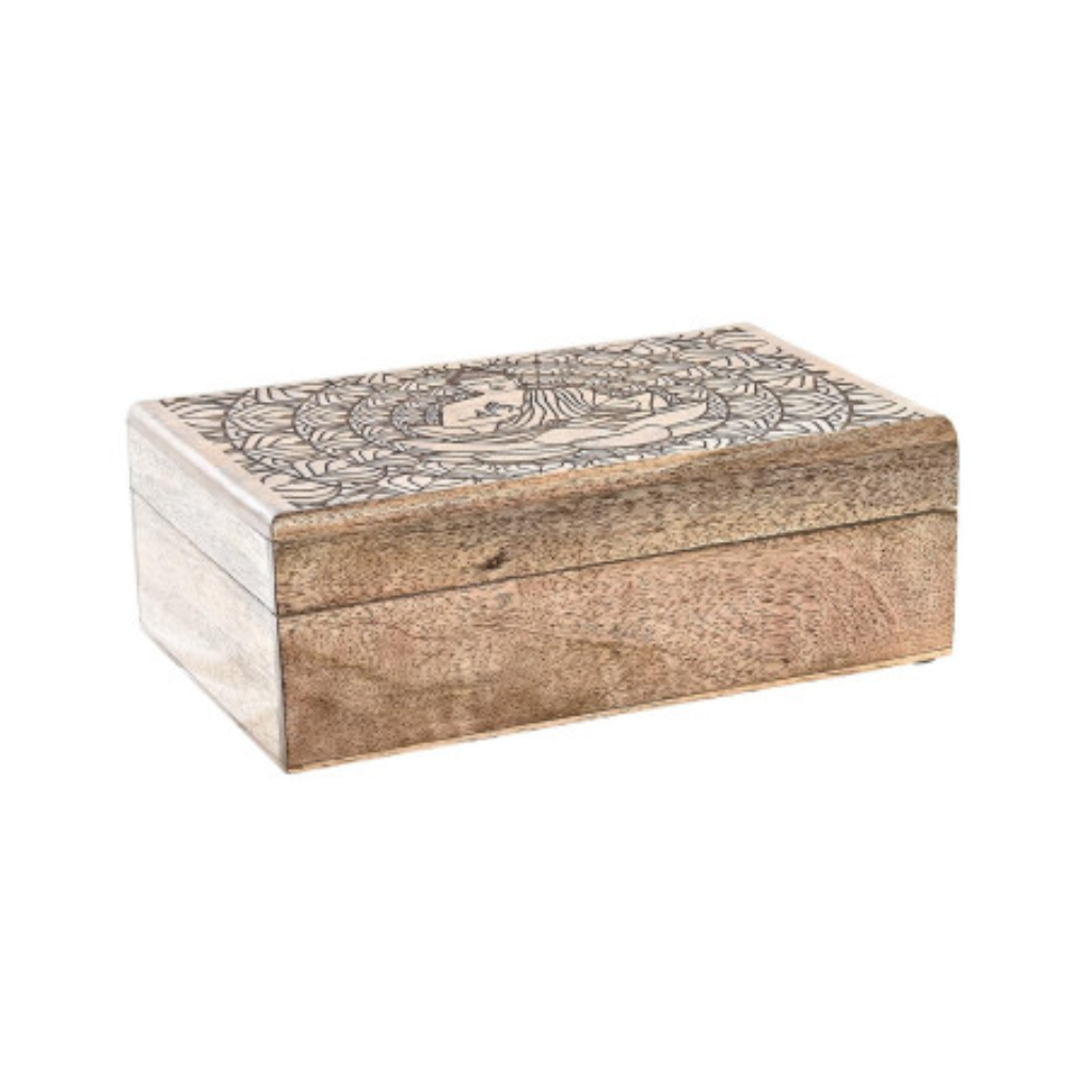 Caja de Madera de Mango Artesanal Buda Marrón